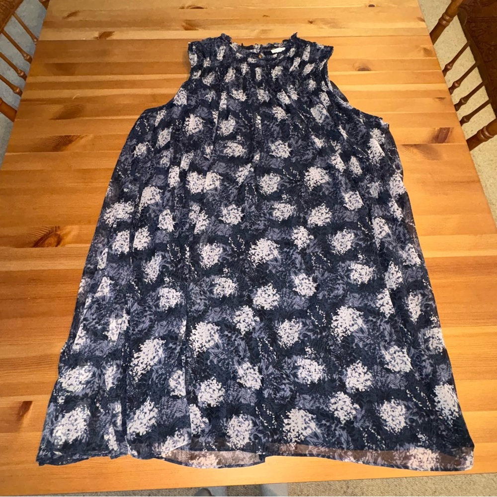 Joie Baltic Print Lined MINI Dress  ruffle collar Key hole closure Size XXL Blue
